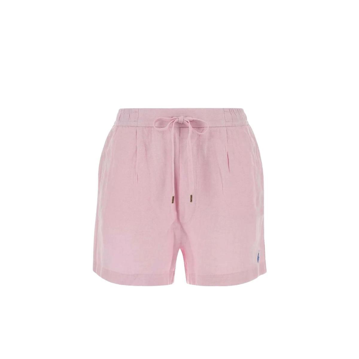 POLO RALPH LAUREN Pantaloncini da Donna in Lino Rosa con Logo-Rosa