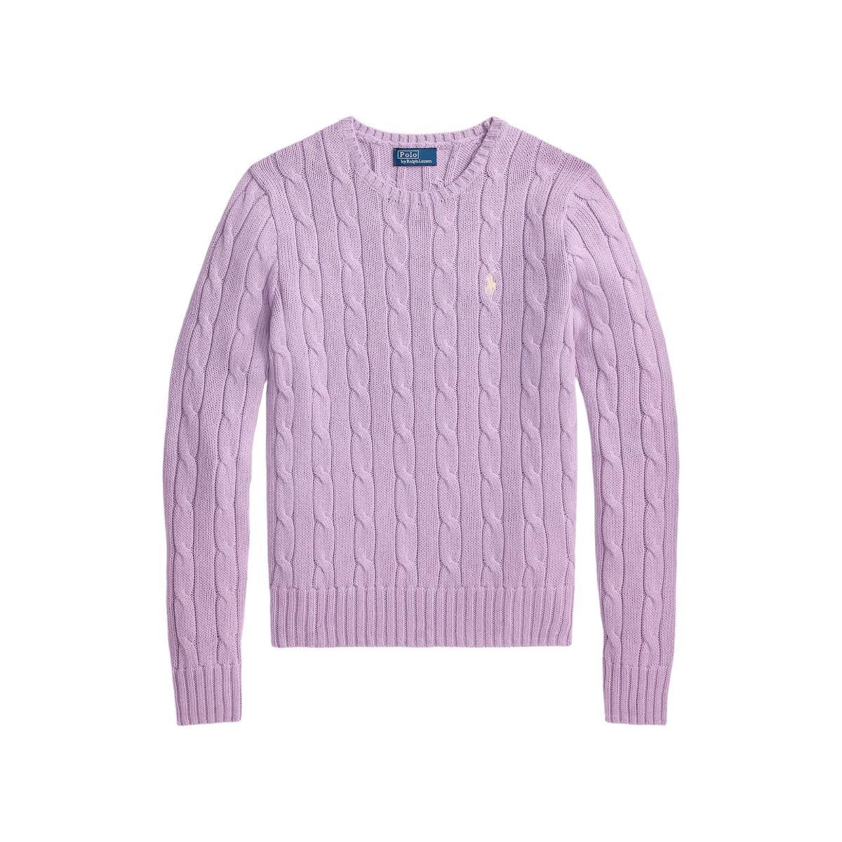 POLO RALPH LAUREN Maglia Intrecciata Lilla in Cotone con Logo Ricamato-Lilla