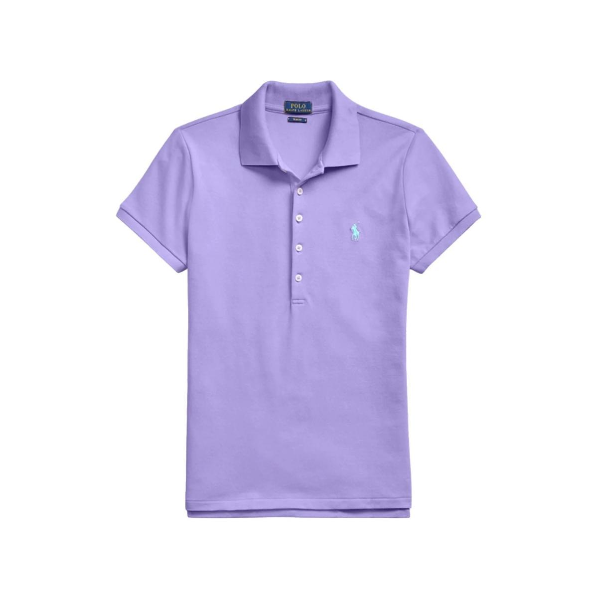 POLO RALPH LAUREN Polo Lilla in Cotone con Bottoni e Logo Ricamato