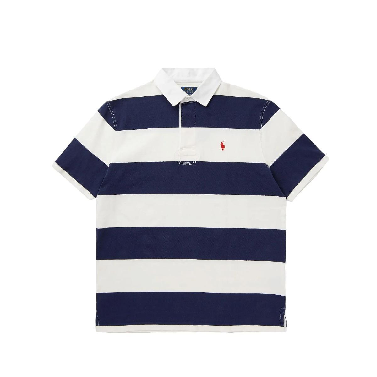 POLO RALPH LAUREN Polo Bianca in Cotone a Righe Blu con Logo Ricamato