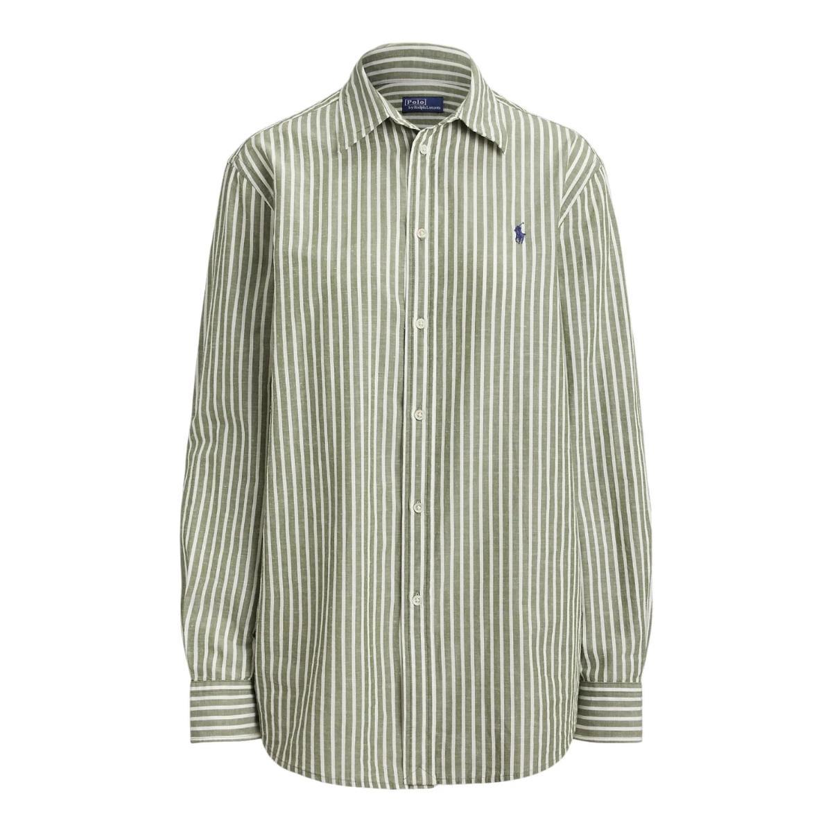 POLO RALPH LAUREN Camicia da Donna Verde a Righe con Logo Ricamato-Verde/bianco