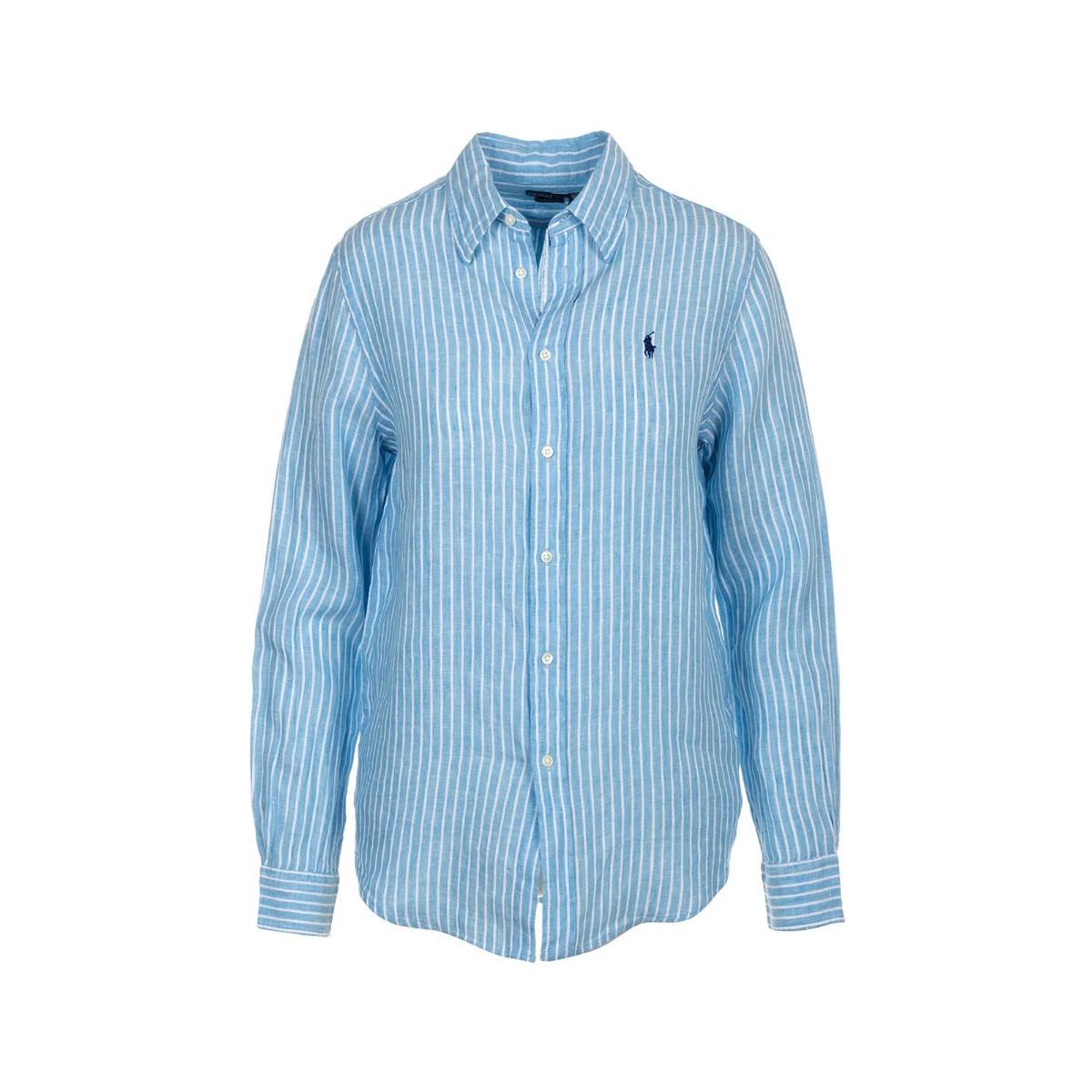 POLO RALPH LAUREN Camicia da Donna Azzurra a Righe con Logo Ricamato-Azzurro/Bianco