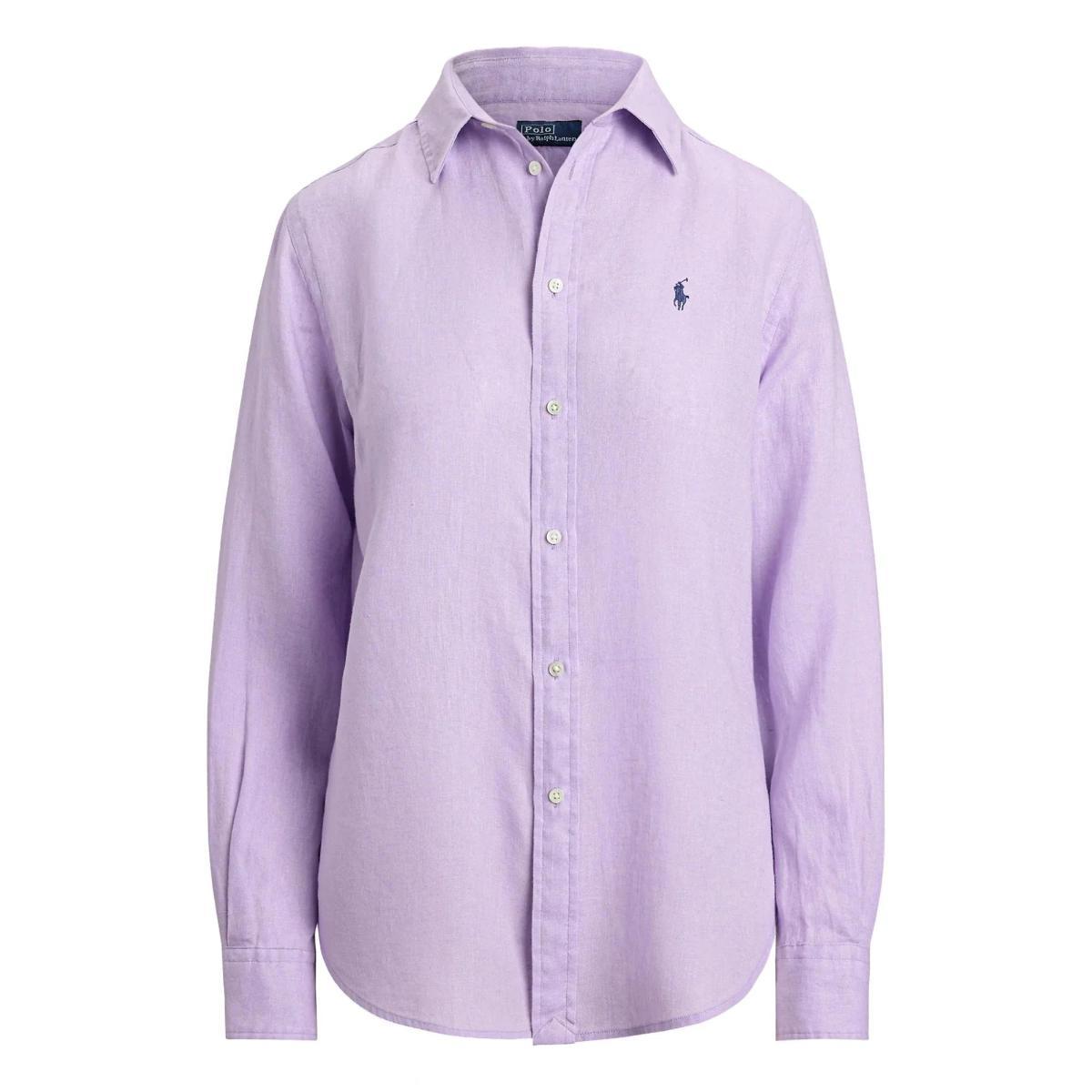 POLO RALPH LAUREN Camicia di Lino a Tinta Unita Lilla con Logo