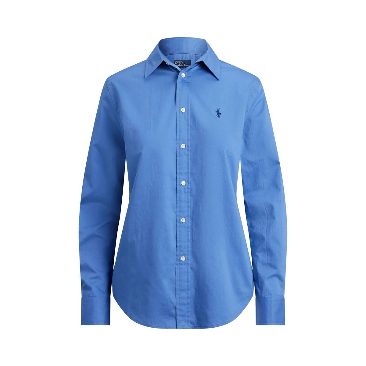 POLO RALPH LAUREN Camicia Azzurra da donna in Cotone con Logo Ricamato-Azzurro