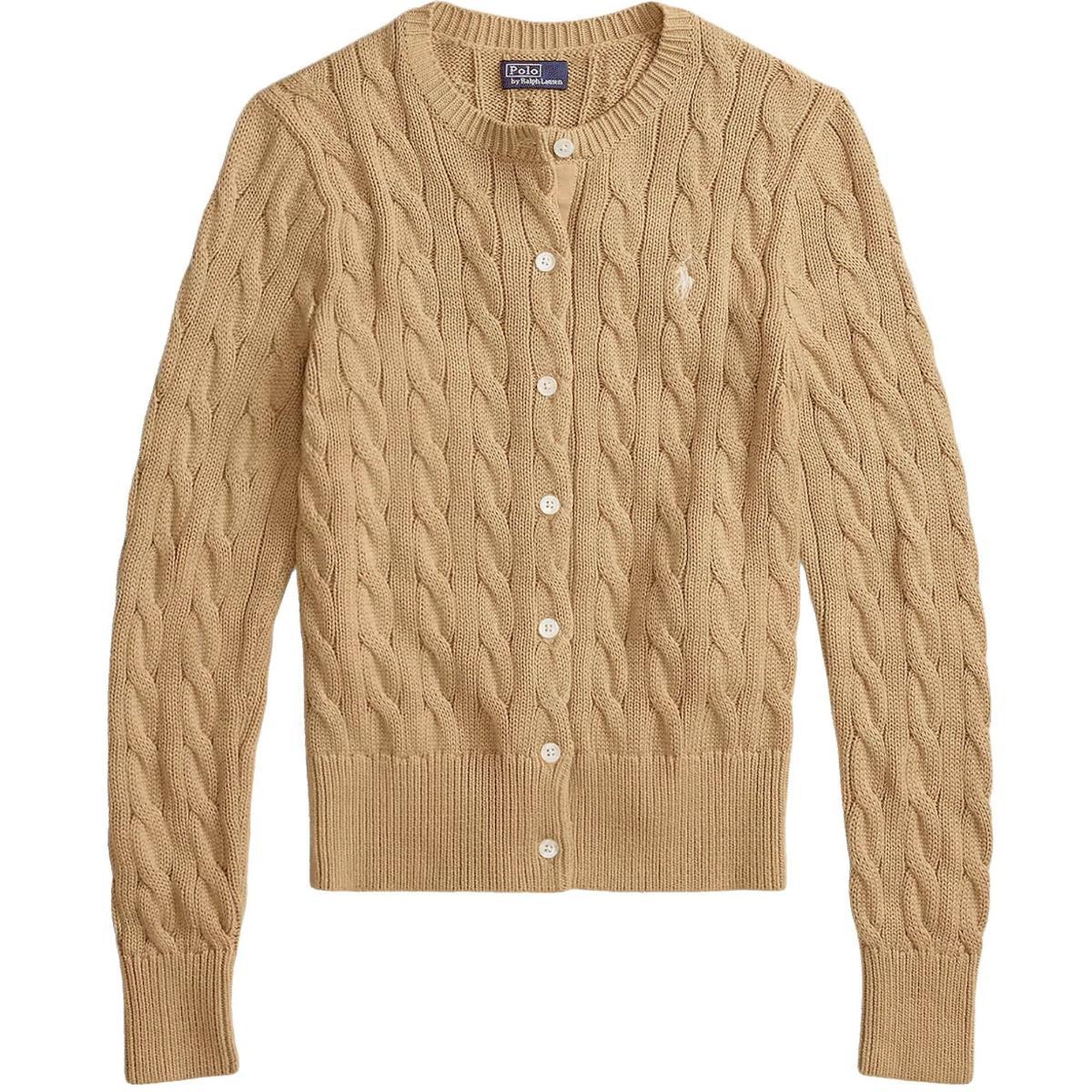 POLO RALPH LAUREN Cardigan a Trecce Beige da Donna in Cotone-Beige