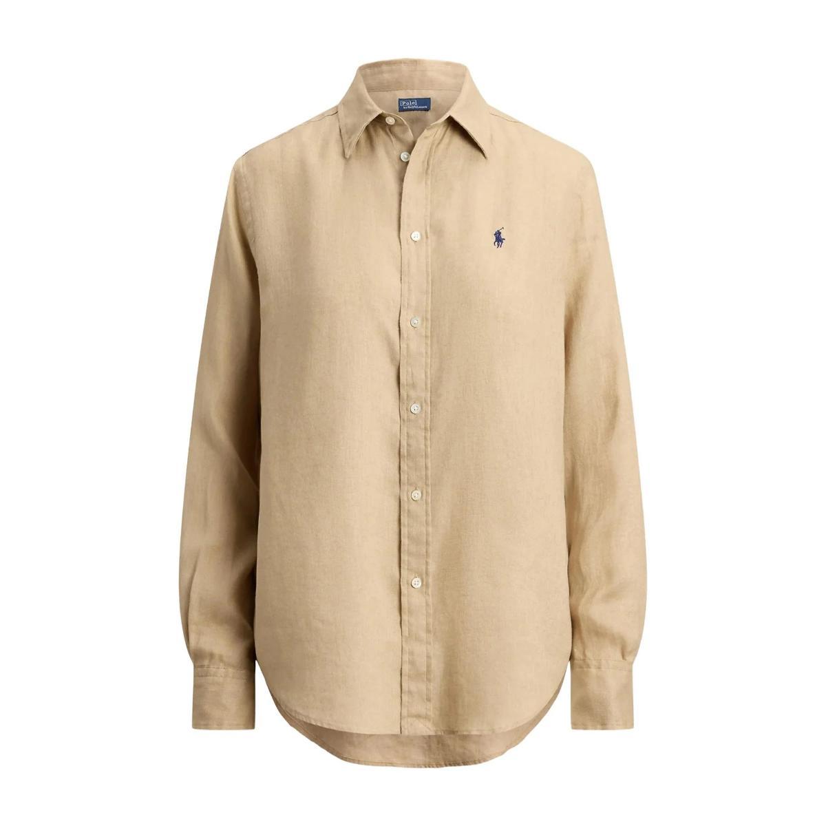 POLO RALPH LAUREN Camicia di Lino Beige con Logo Ricamato