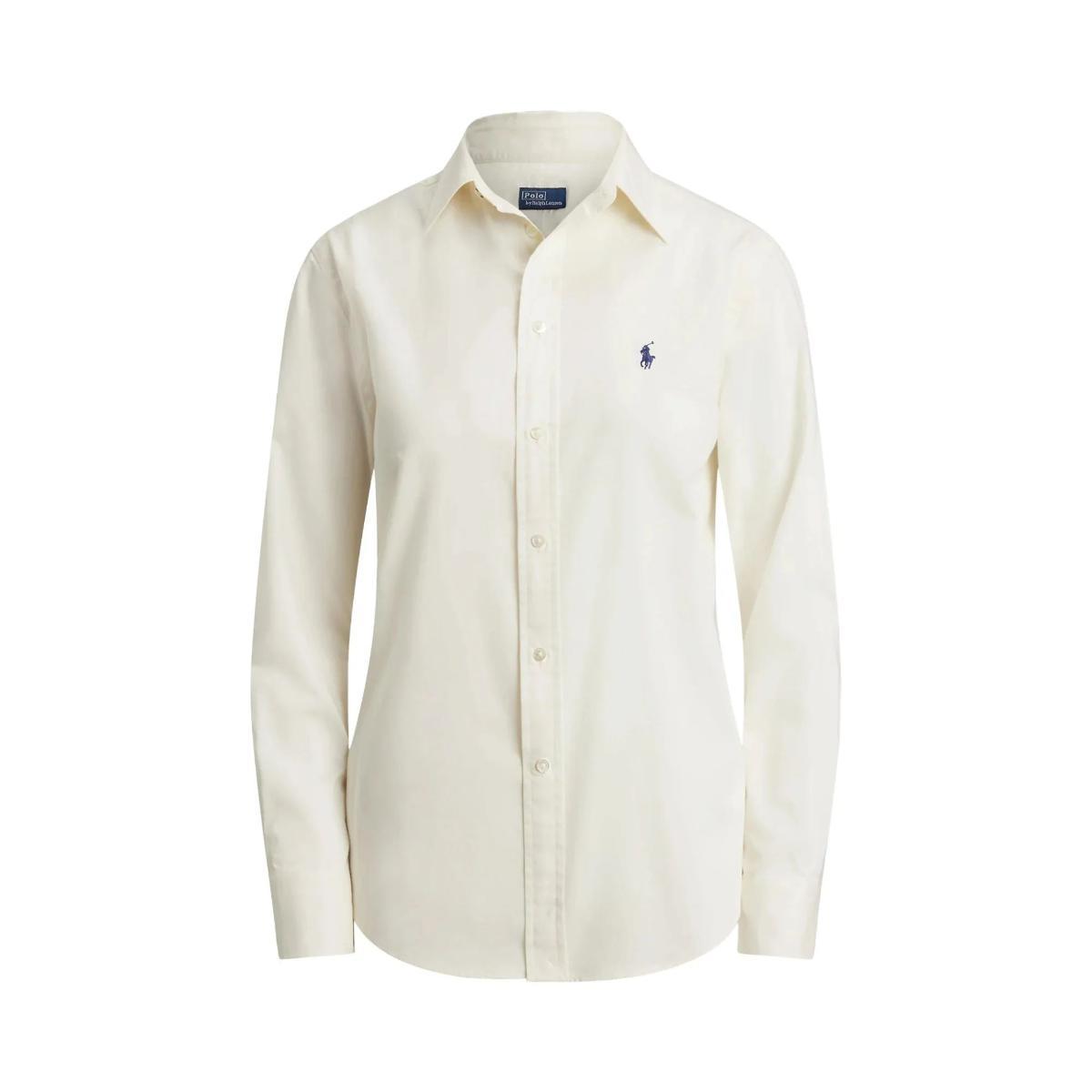 POLO RALPH LAUREN Camicia di Cotone Bianca con Logo a Contrasto