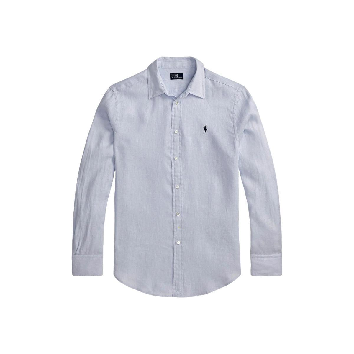 POLO RALPH LAUREN Camicia Celeste di Lino con Logo Ricamato