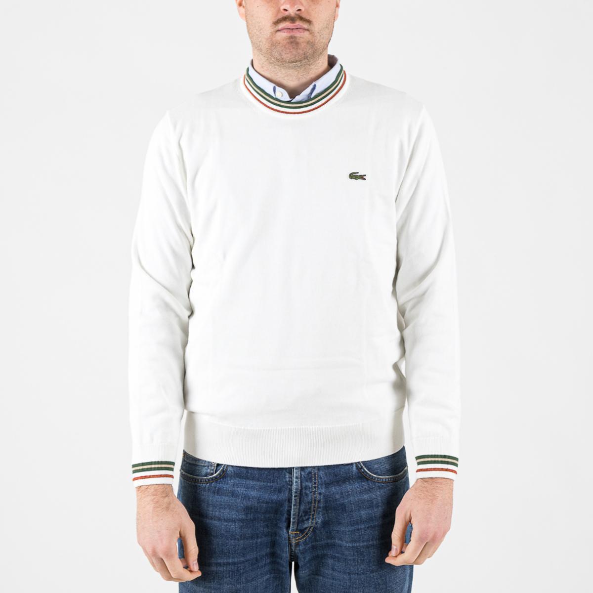 Maglie Lacoste Striped Cotton Jersey Sweater blanc & vert - x0n