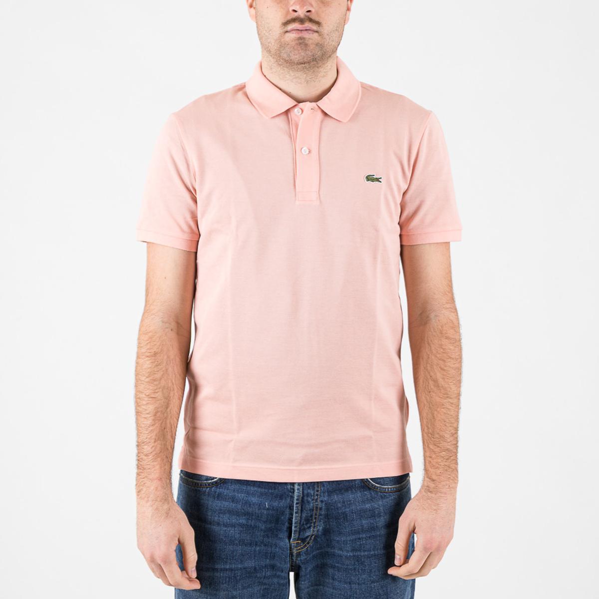 Lacoste Polo originale L.12.12, colore rosa, 100% cotone piqué, taglio slim fit, coccodrillo ricamato