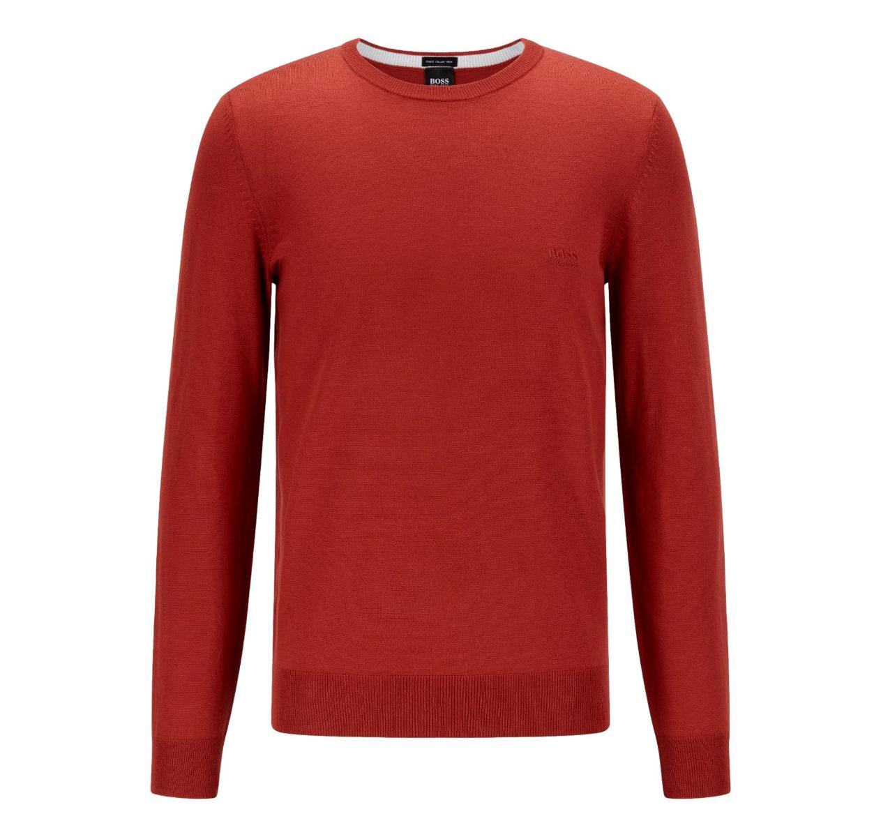 BOSS Botto-L Regular Fit Pullover in lana vergine con logo ricamato