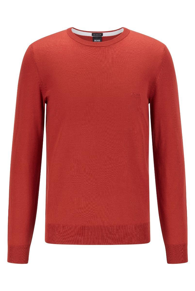 BOSS Botto-L Regular Fit Pullover in lana vergine con logo ricamato-Multicolore