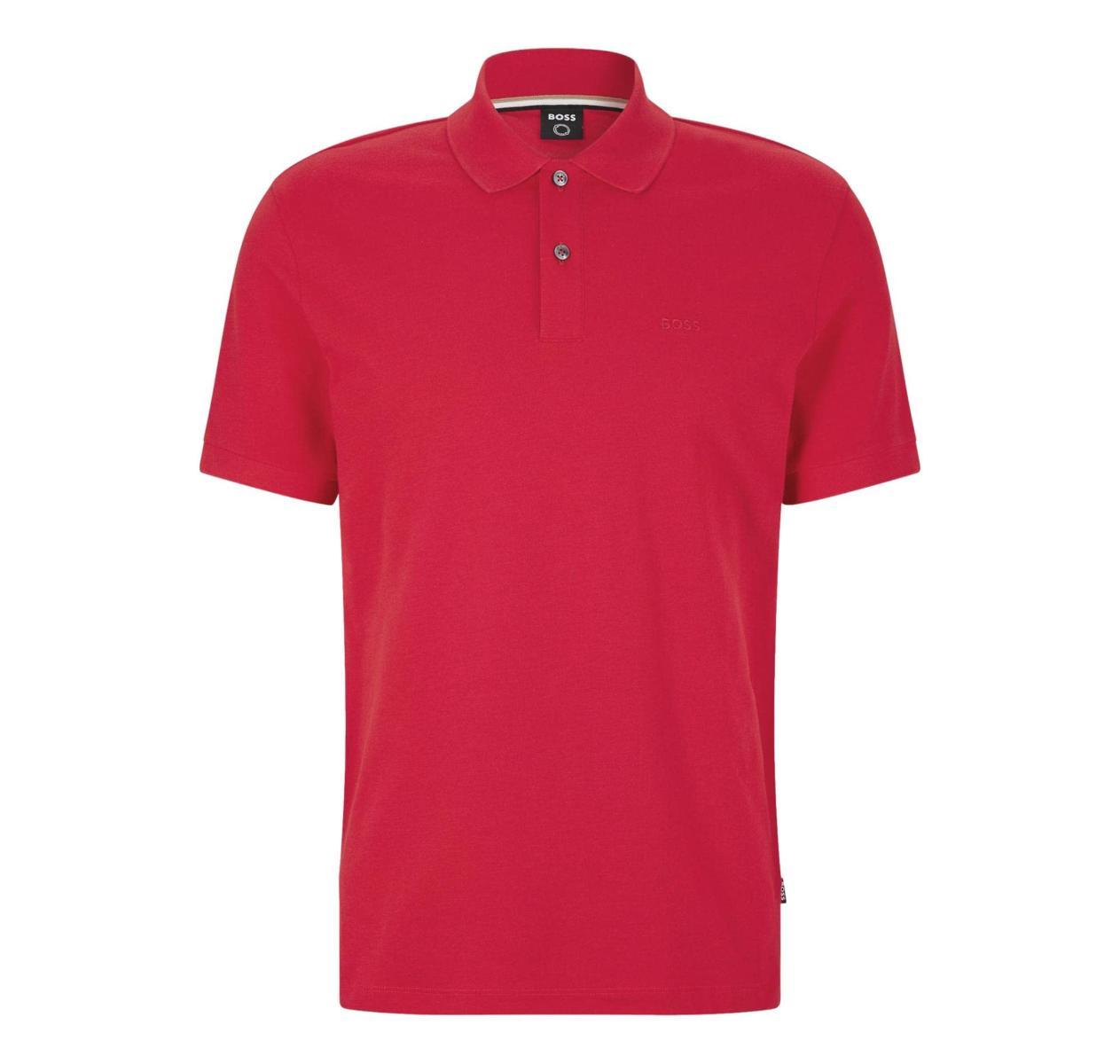 BOSS Polo In Cotone Biologico Con Logo Ricamato-Rosso