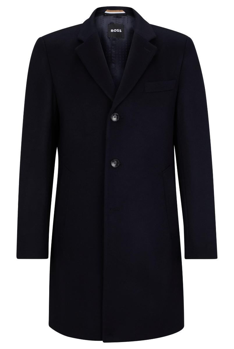 BOSS Cappotto Uomo Slim Fit in Lana Vergine e Cashmere-Blu