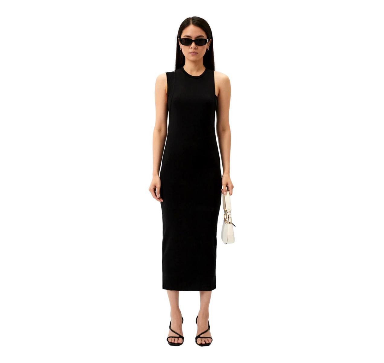 BOSS Abito Donna Aderente Elasticizzato Doppia Spallina Modello Emayt. 50512078 Vestibilita' EXTRA SLIM FIT Colore Nero-Nero