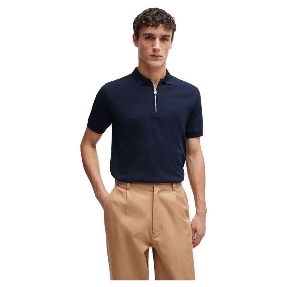 BOSS Polo Uomo In Cotone Mercerizzato Con Zip Slim Polston 11 50513375 Colore Blu