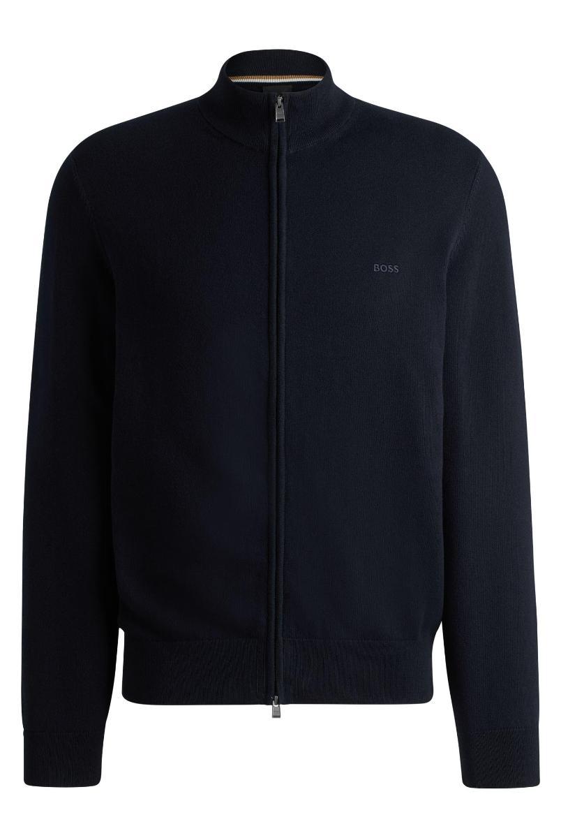 BOSS Uomo Palano-L Cardigan con zip in Maglia di Cotone con Logo ricamato