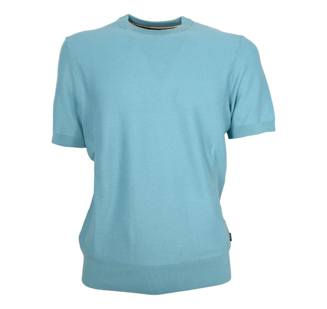 BOSS Maglia Uomo A Maniche Corte In Misto Cotone Con Microlavorazione Modello Tantino 50511762 Colore Blue Chiaro
