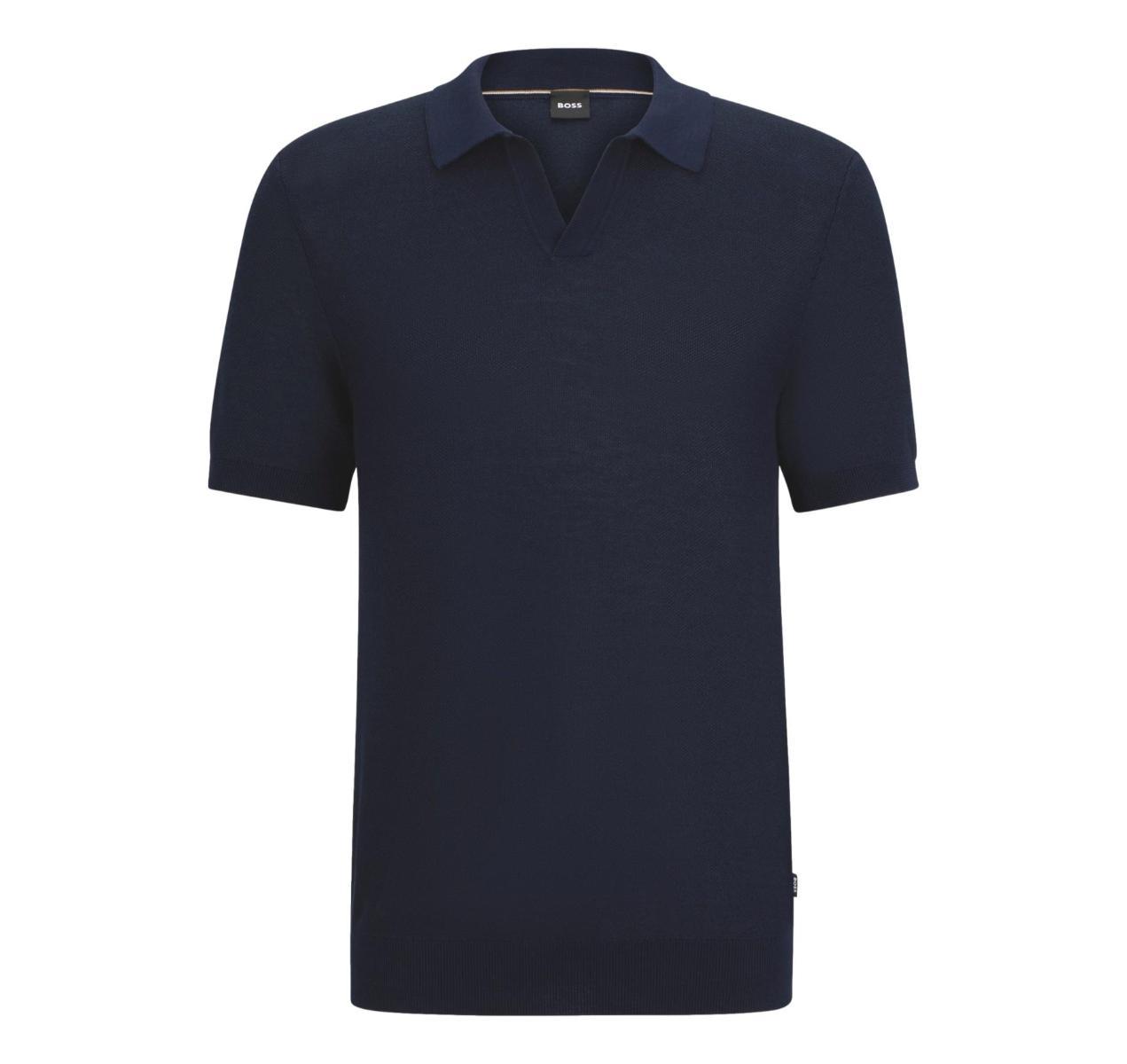 BOSS Polo Uomo Stile Maglia In Misto Cotone Con Colletto Aperto Tempio Colore Blu