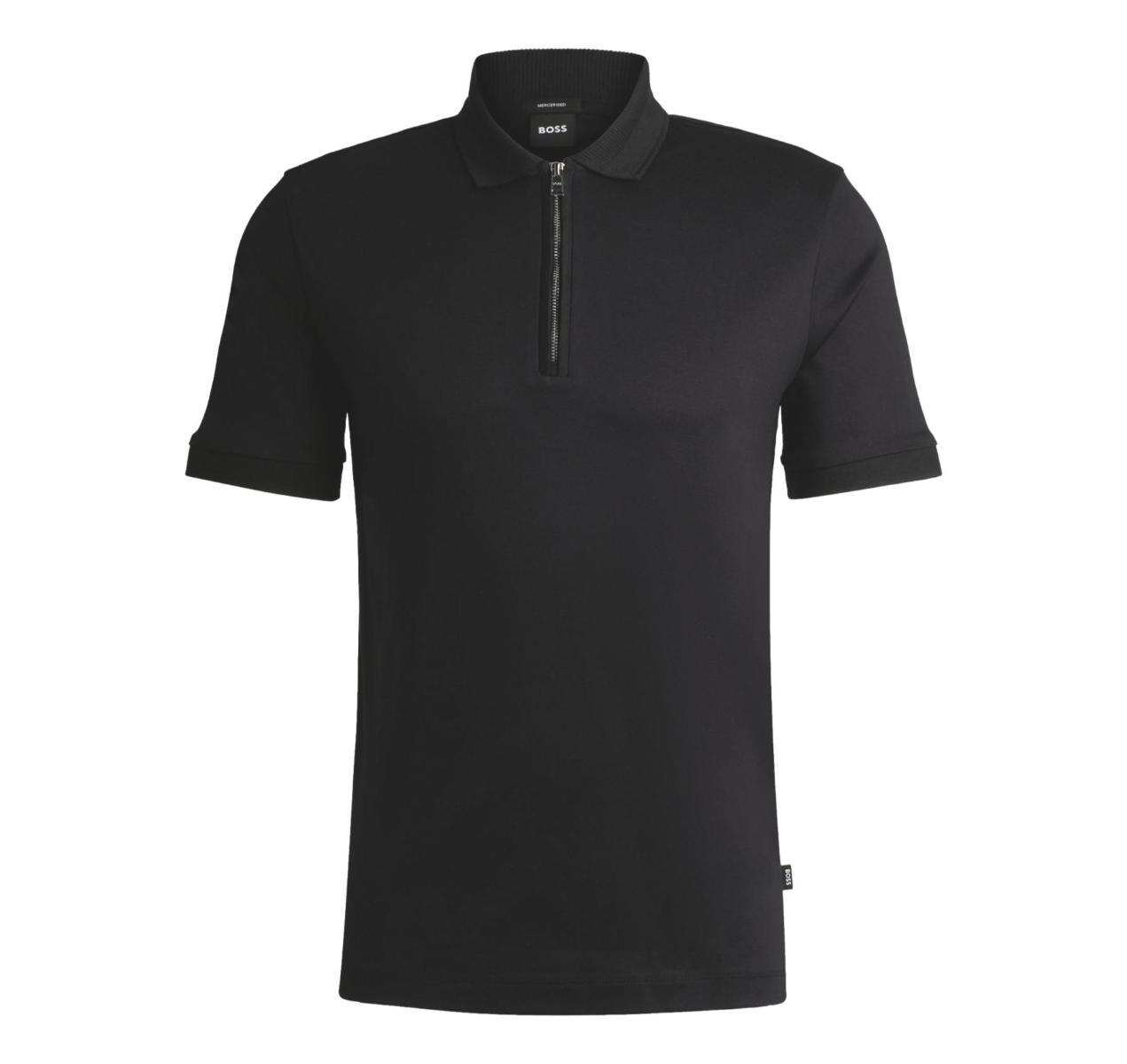 BOSS Polo Uomo In Cotone Mercerizzato Con Zip Slim Polston 11 50513375 Colore Nero-Nero
