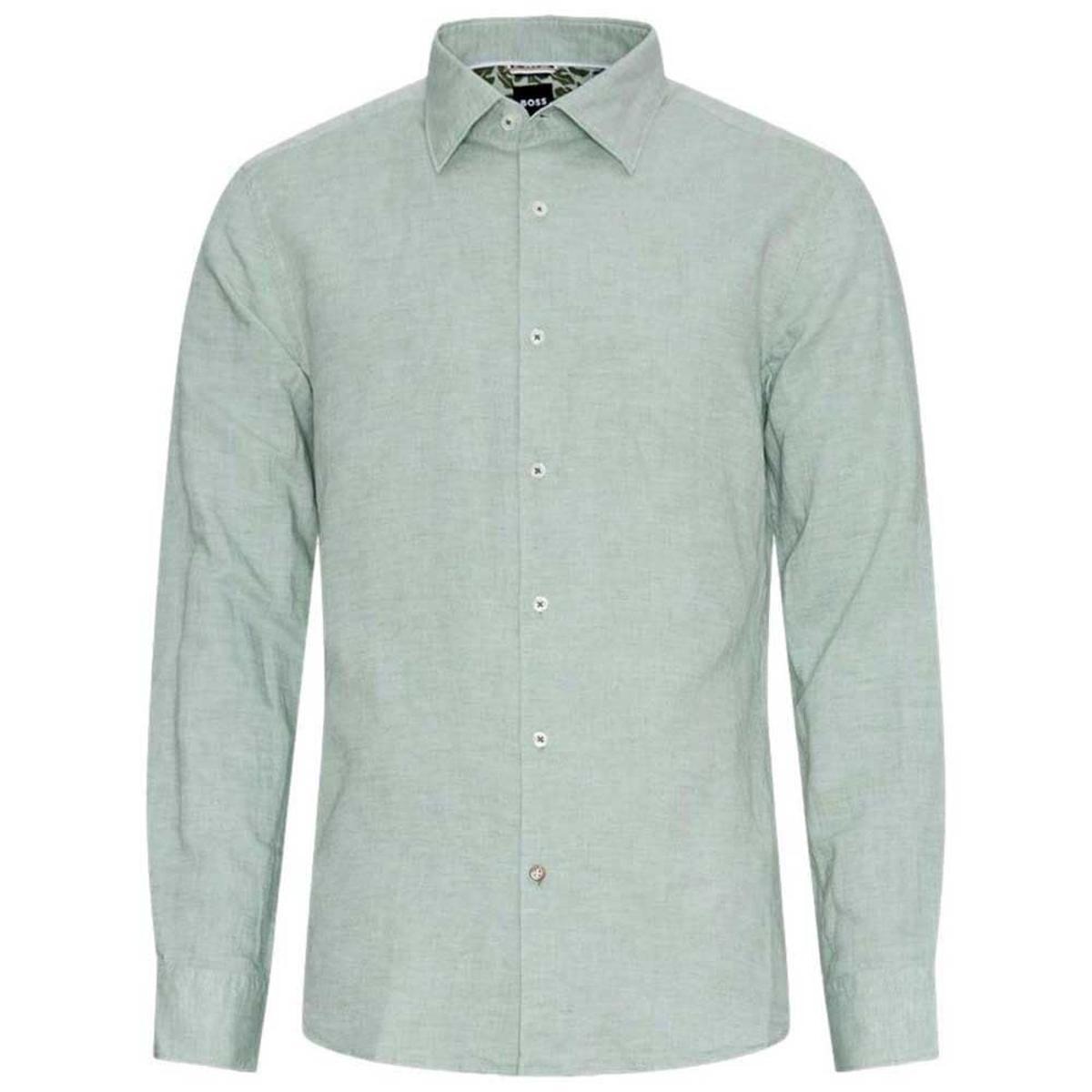 BOSS Camicia Uomo Vestibilita' Casual Lino e Cotone 50513661 Colore Verde Salvia