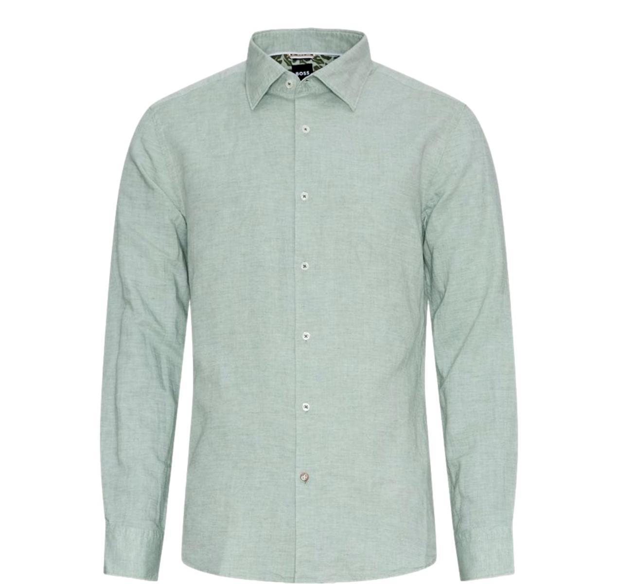 BOSS Camicia Uomo Vestibilita' Casual Lino e Cotone 50513661 Colore Verde Salvia-Verde