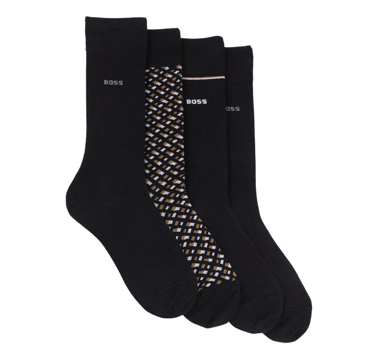 BOSS Calze Uomo Ad Altezza Regolare In Misto Cotone In Confezione Da Quattro 4P RS Gift Monogram 50524322 Colore Nero