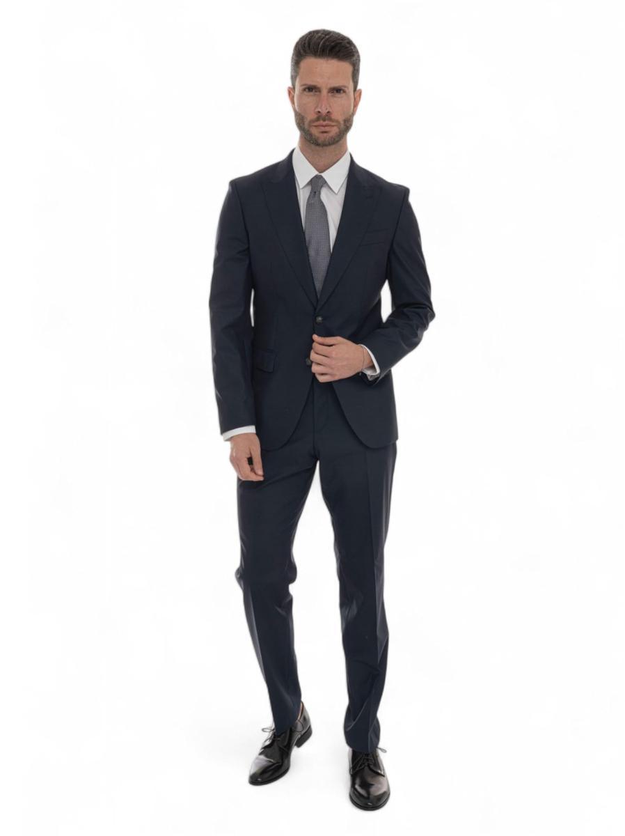 BOSS Abito Uomo Slim Fit In Misto Lana Con Micromotivo 50534913 Colore Blu-Blu