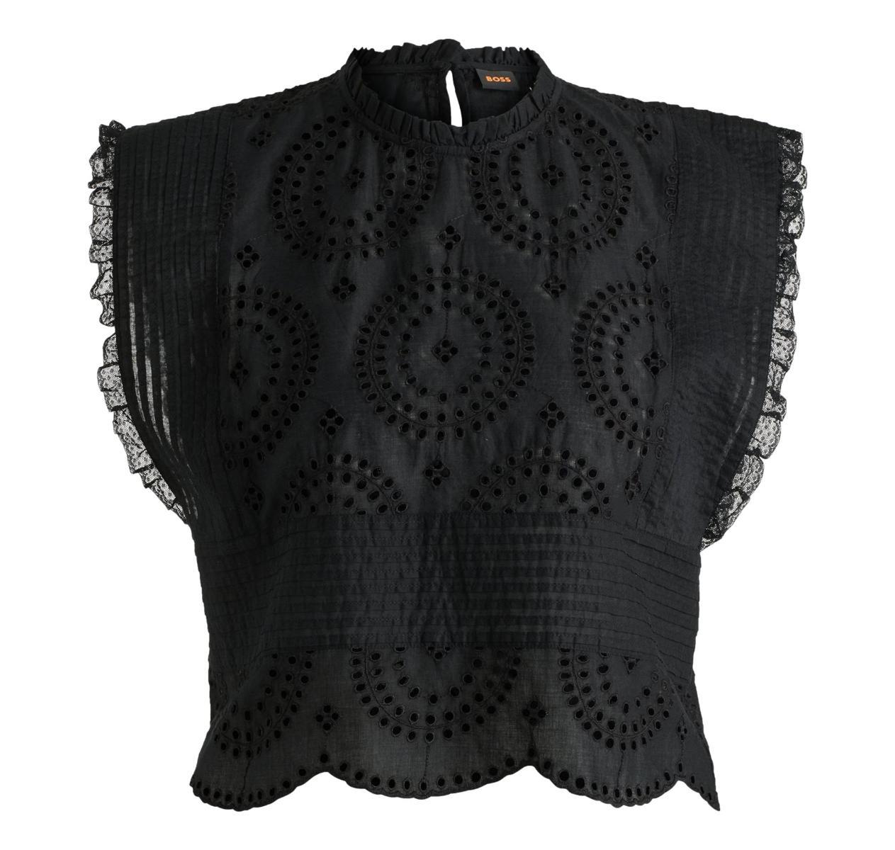 BOSS Camicetta Donna Regular Fit In Pizzo Di Cotone Con Dettaglio Plissettato C Bredy 50538349 Colore Nero