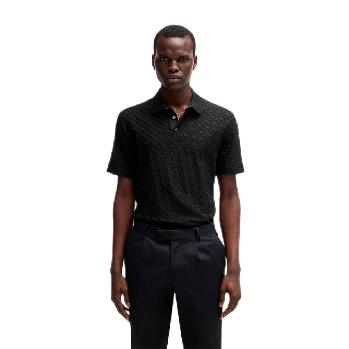 Hugo Boss Polo in cotone con jacquard monogrammi tonali