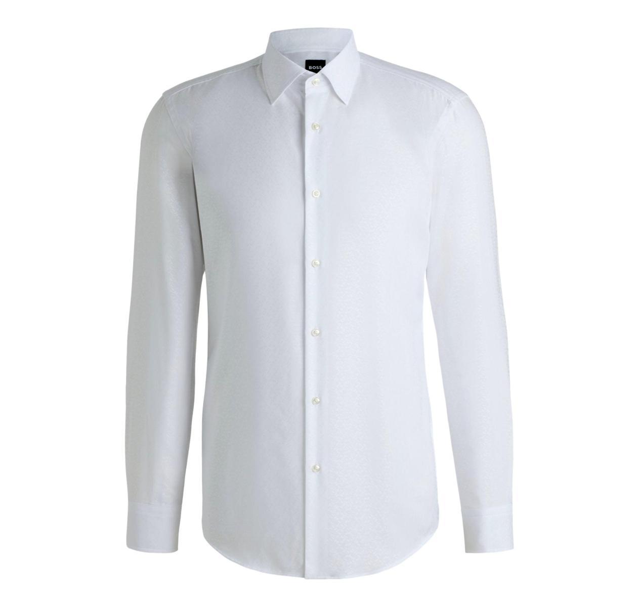 BOSS Camicia Uomo Slim Fit Con Jacquard a Foglia H HANK kent C1 214 50539245 Colore Bianco-Bianco