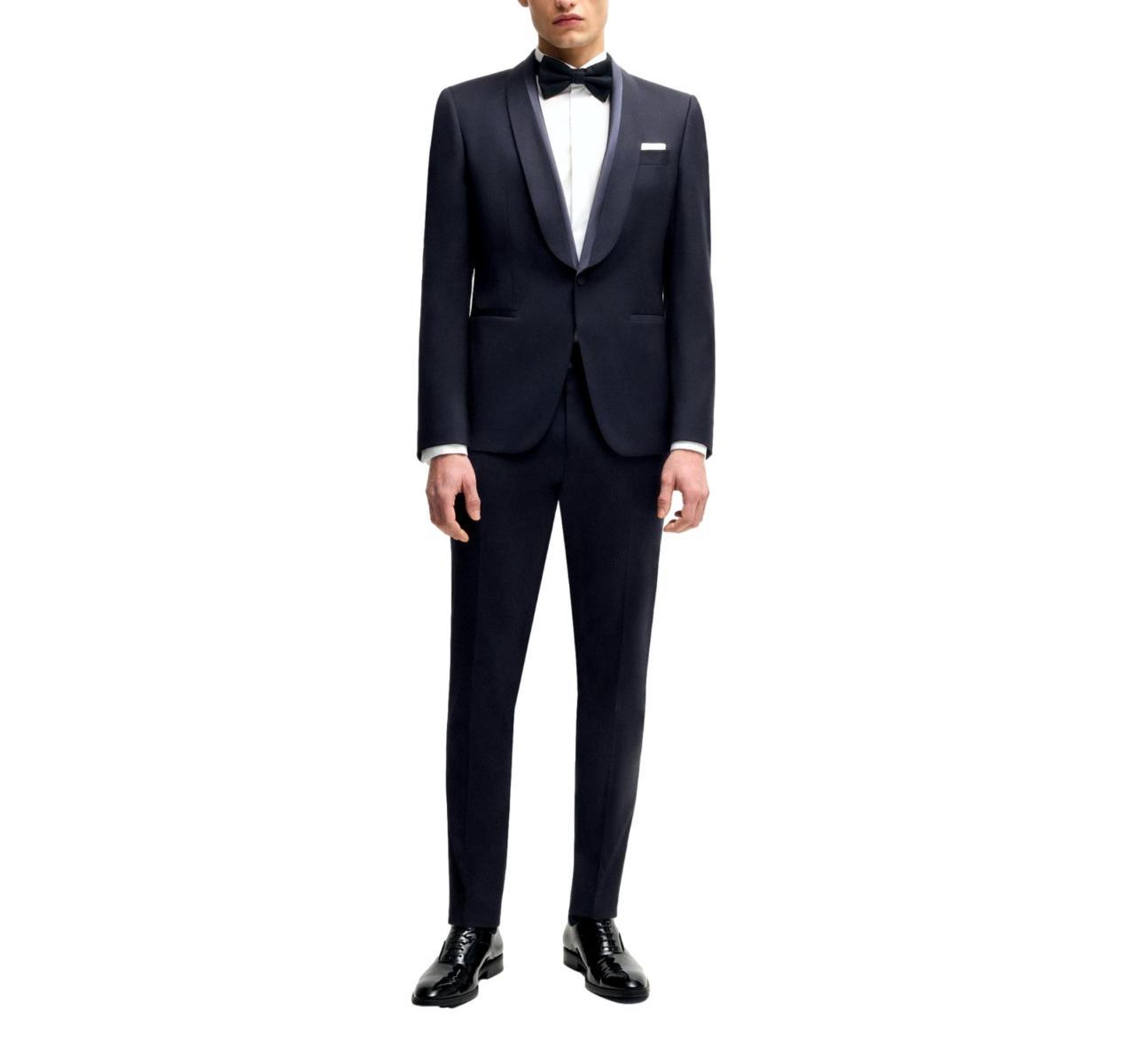 BOSS Smoking in Misto Lana con Rifiniture in Misto Seta Modello H-Huge-2Pcs-S-Tux252 50540766 Colore Blu scuro-Blu