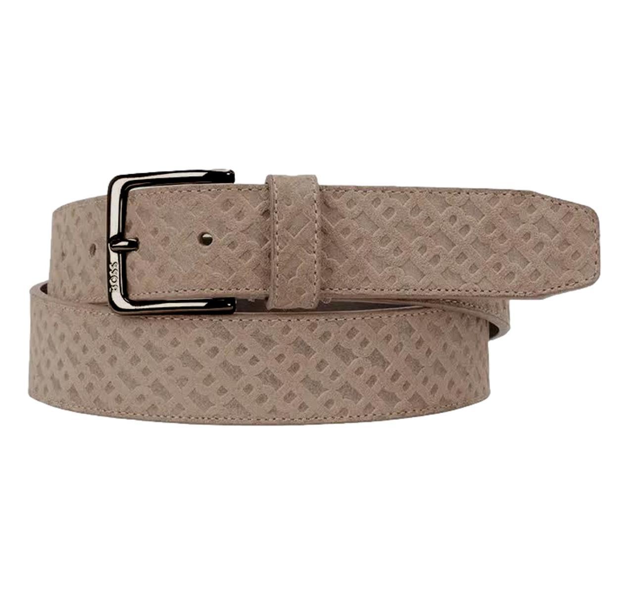 BOSS Cintura in Pelle Scamosciata con Motivo Monogrammi Modello Ronnie-Bmono-Sd 50542202 Colore Beige-Beige