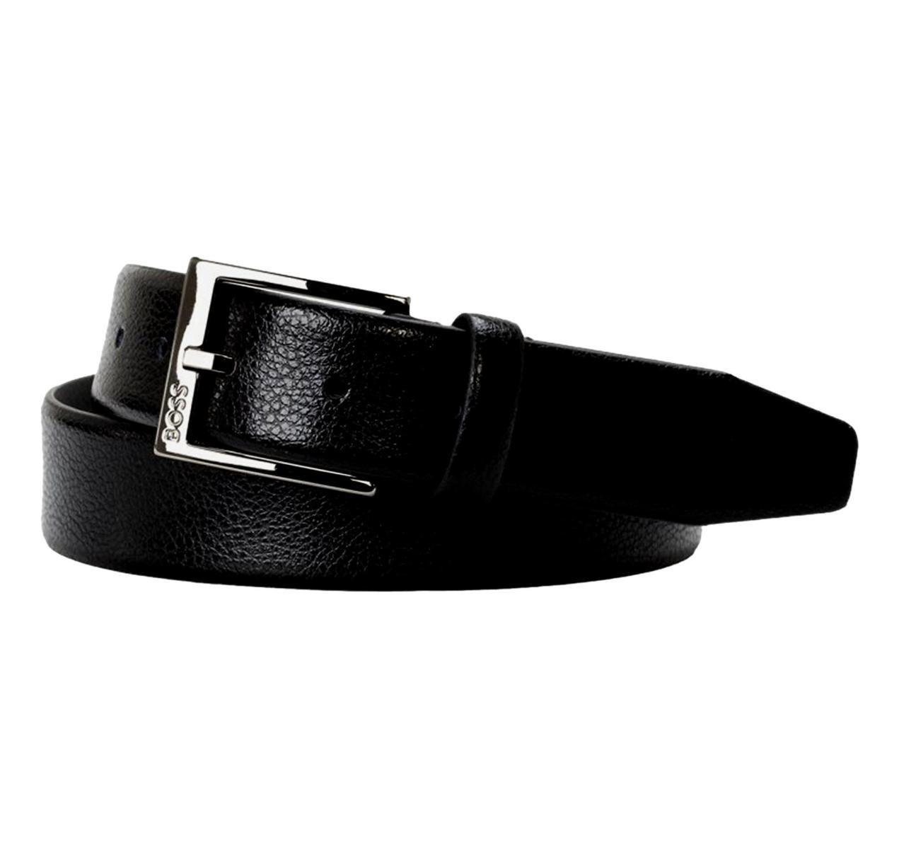 HUGO BOSS Cintura in Pelle Martellata Fibbia Canna di Fucile Elloy_Sz35 50541158 Nero