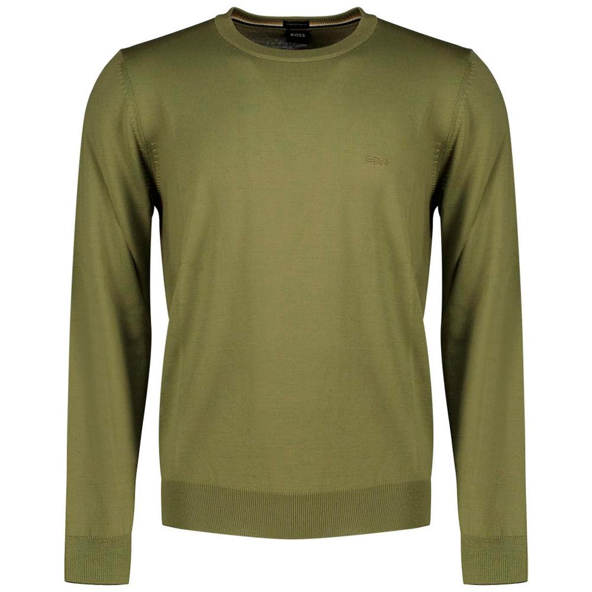 BOSS Maglione Uomo Regular Fit In Lana Vergine Con Logo Ricamato Botto 50476364 Colore Verde-Verde