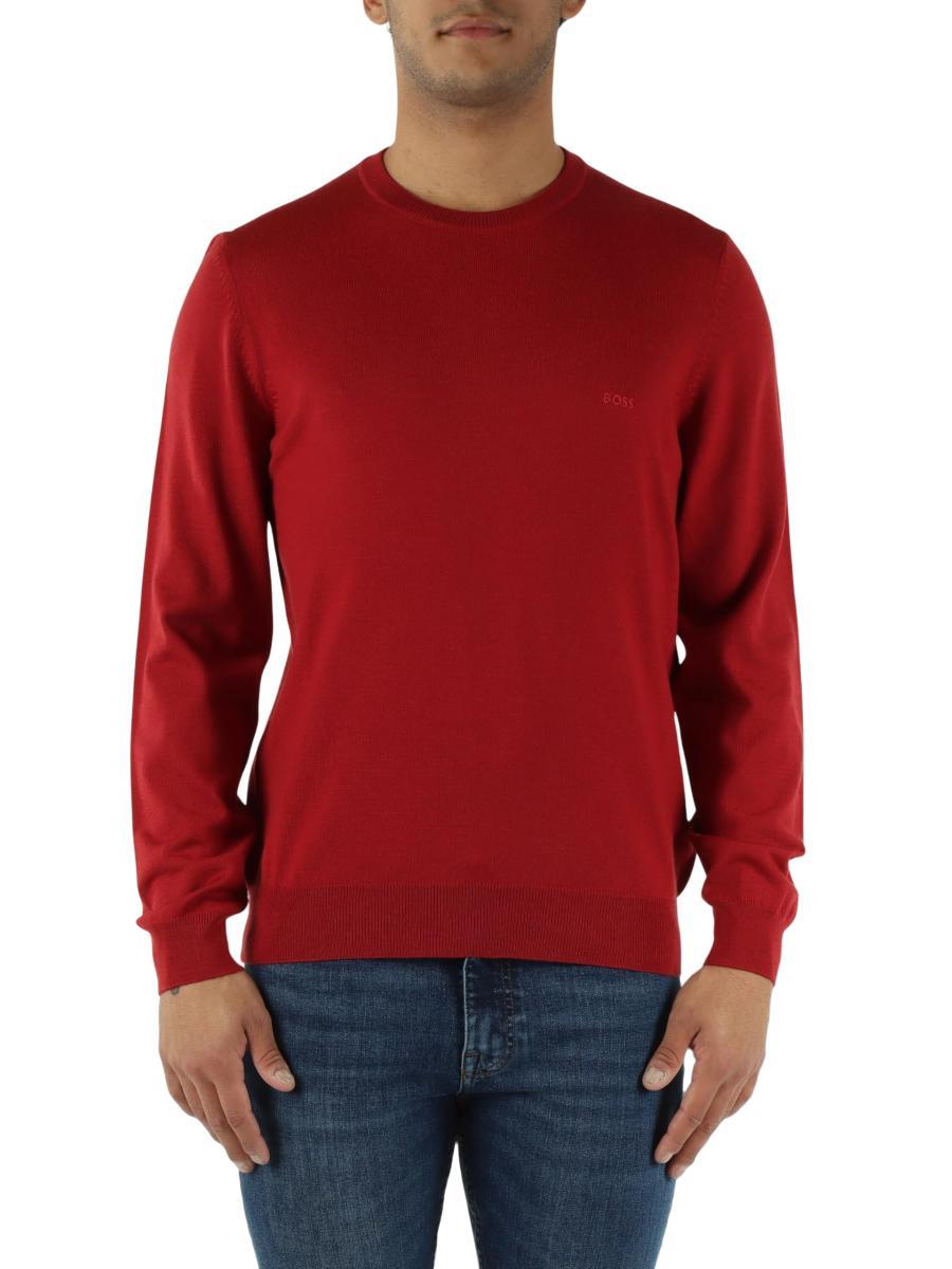 BOSS Maglione Uomo Regular Fit In Lana Vergine Con Logo Ricamato Botto 50476364 Colore Bordeaux-Multicolore