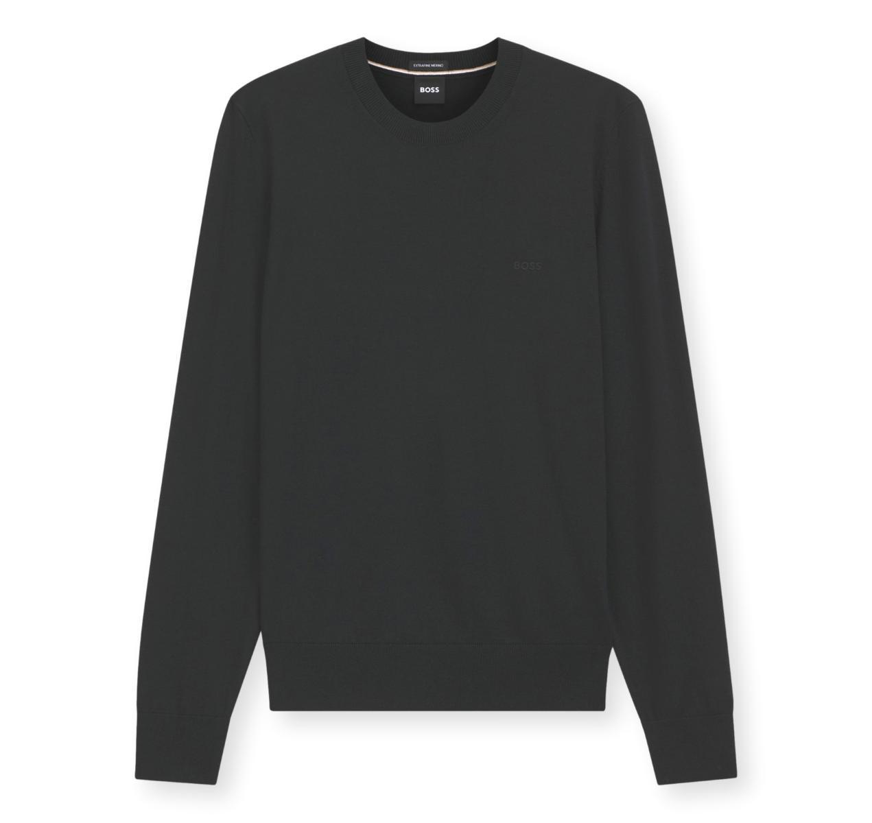 BOSS Maglione in lana merino con logo ricamato-Nero
