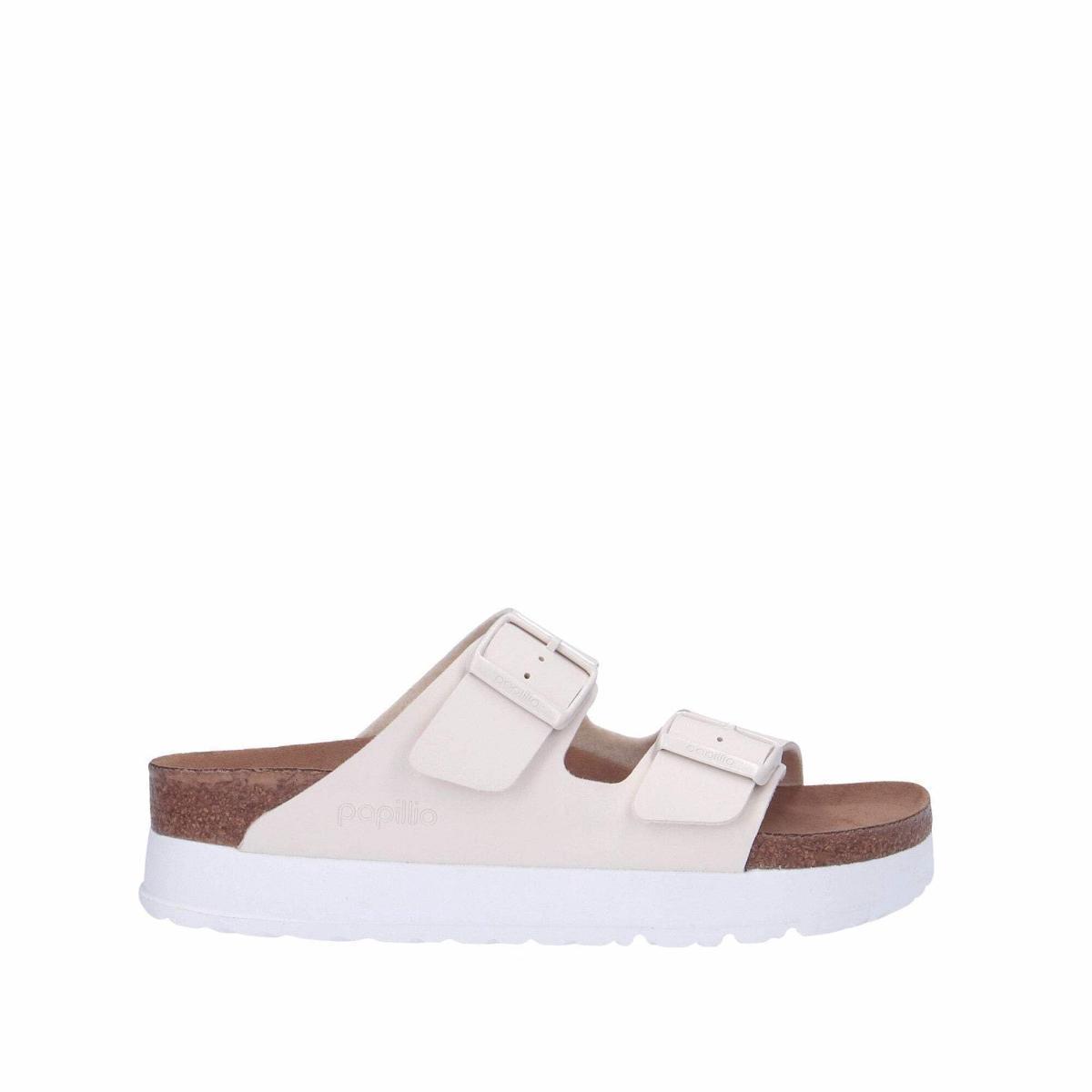 SANDALO " ARIZONA FLEX PLATFORM " IN BIRKO-FLOR / WHITE-Bianco