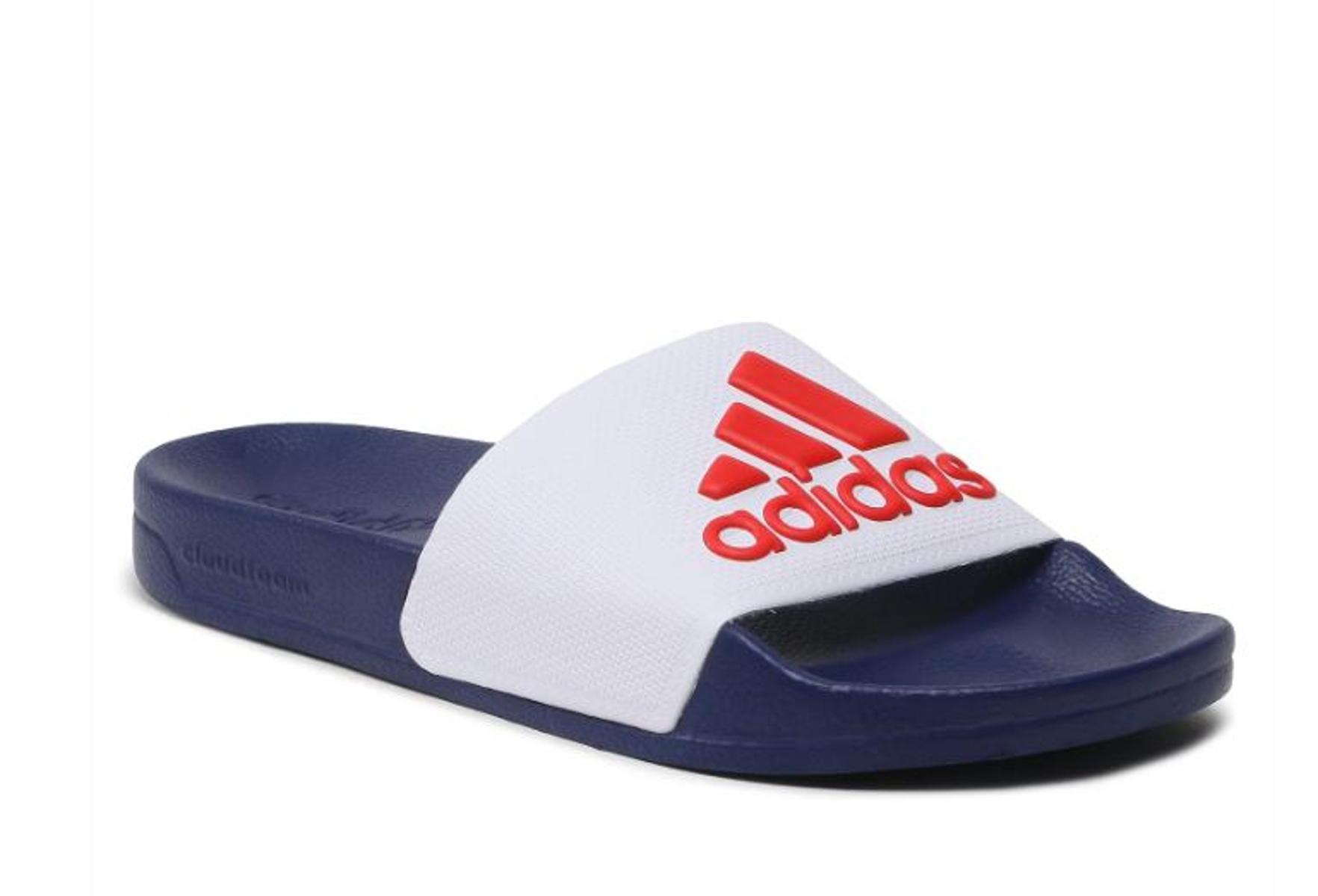 adidas Unisex Adilette Doccia Sandali da Bagno-Bianco-BLU-ROSSO