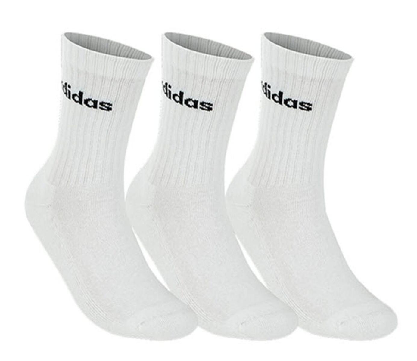 adidas Unisex - Adulto Linear Crew Cushioned Socks 3 Pairs, Medium Grey Heather/White/Black, 40-42-Bianco