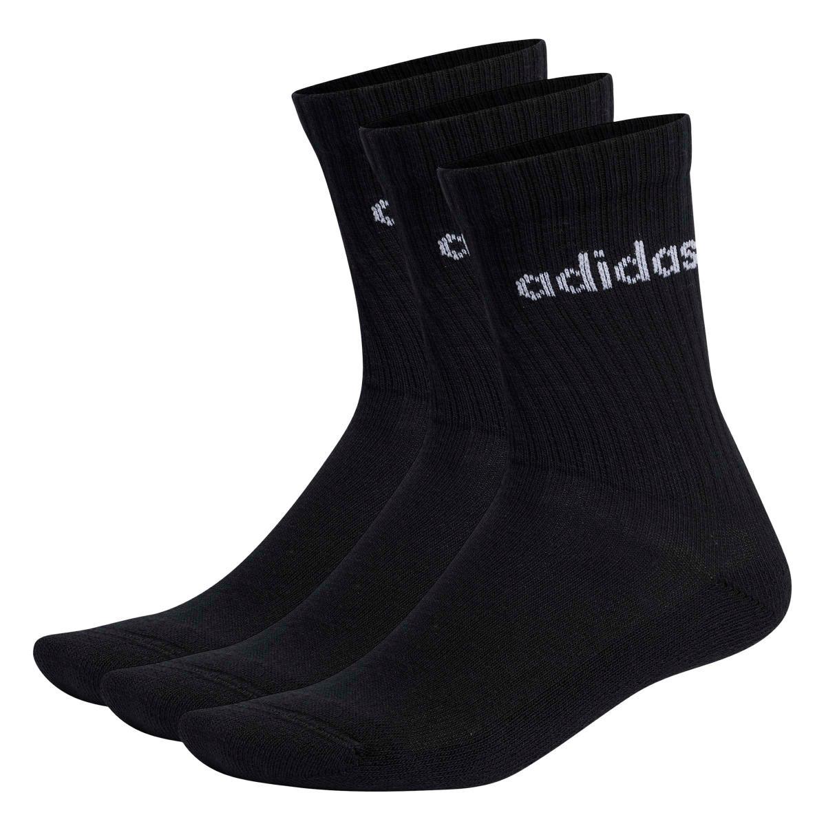 adidas Unisex - Adulto Linear Crew Cushioned Socks 3 Pairs, Medium Grey Heather/White/Black, 40-42
