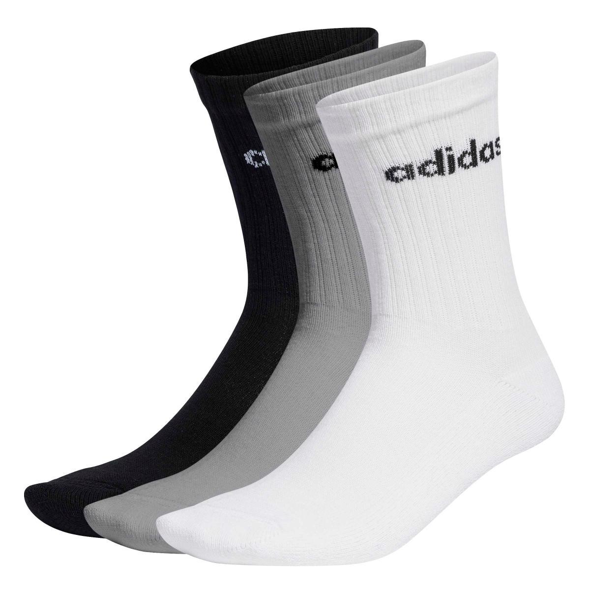 adidas Unisex - Adulto Linear Crew Cushioned Socks 3 Pairs, Medium Grey Heather/White/Black, 40-42