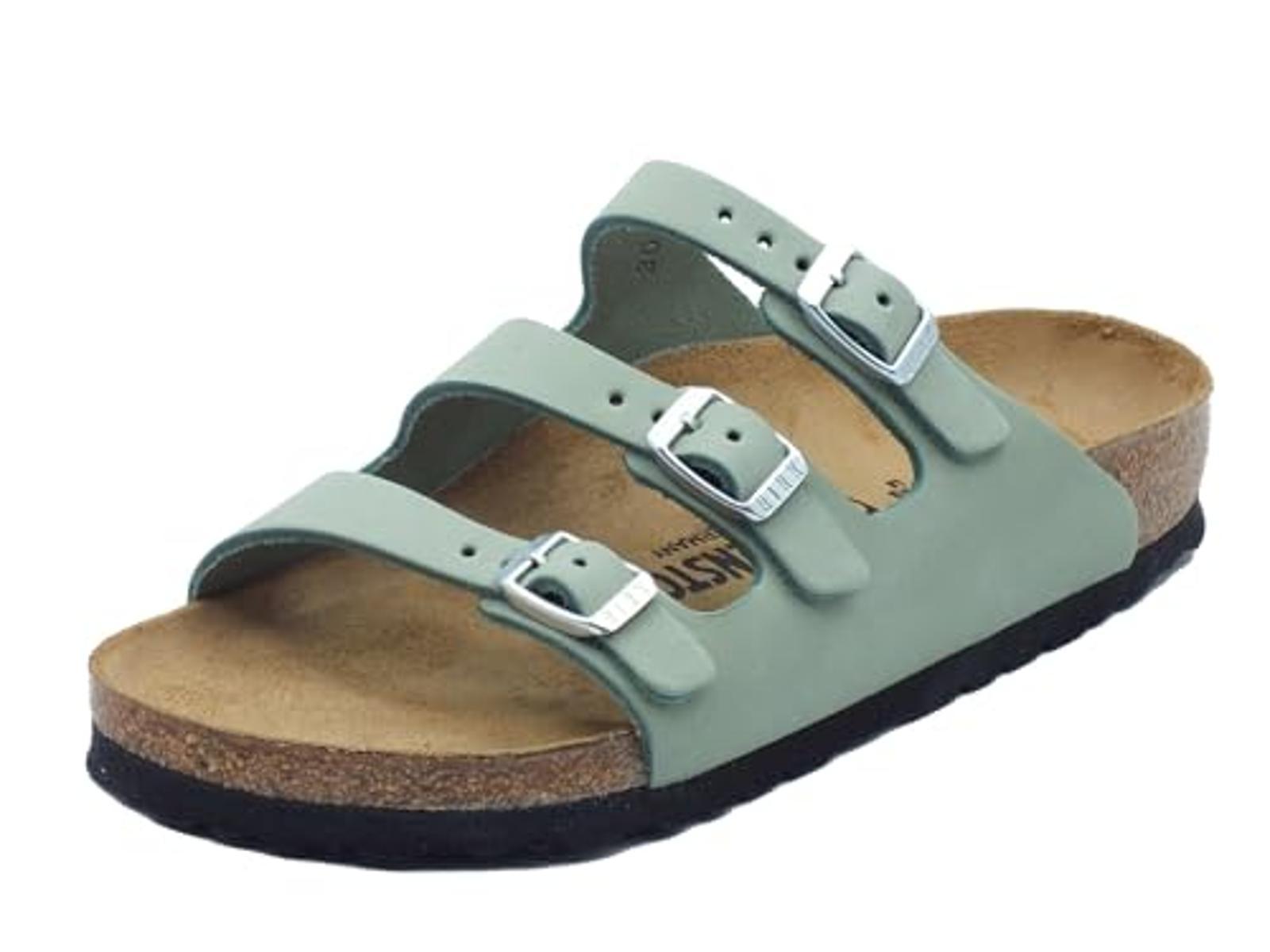 Birkenstock 1030319 Florida Fresh Pure Sage Sandalo con Tripla Fibbia in Pelle-Verde