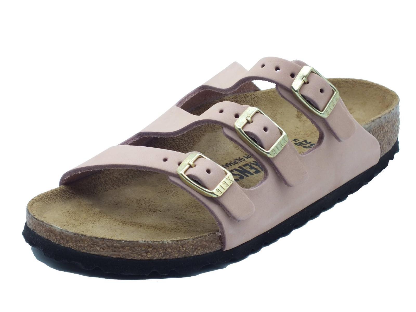 Birkenstock 1031813 Florida Fresh Soft Pink Sandalo con Tripla Fibbia in Pelle Rosa-Multicolore