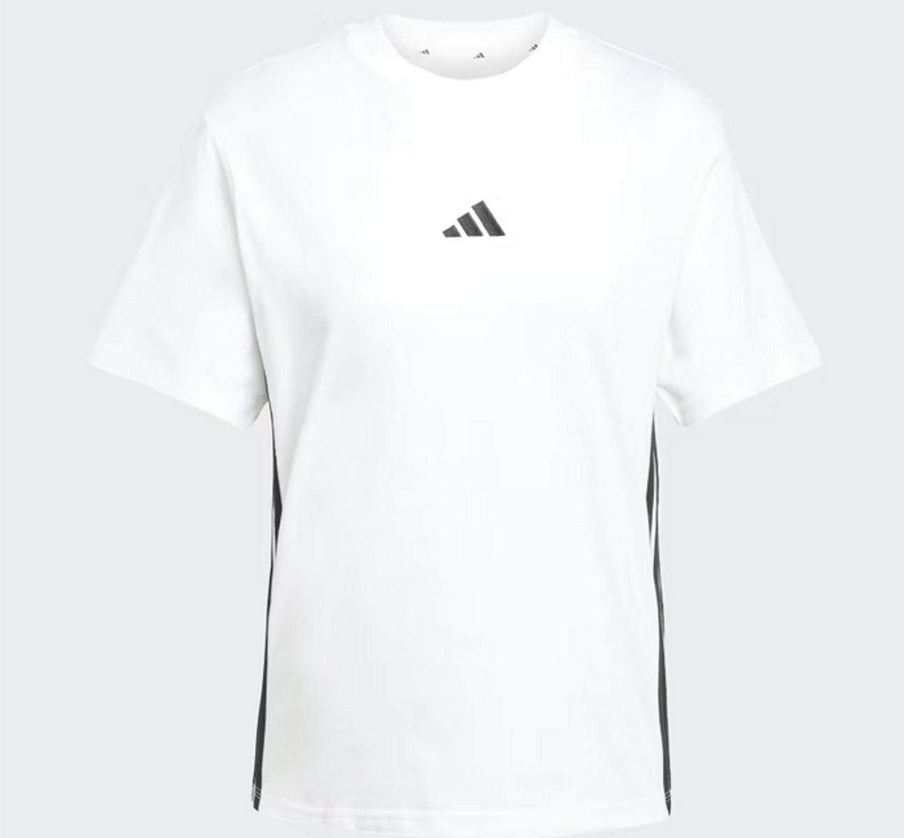 adidas Women Essentials Maglietta in Cotone a 3 Strisce-BIANCO/NERO