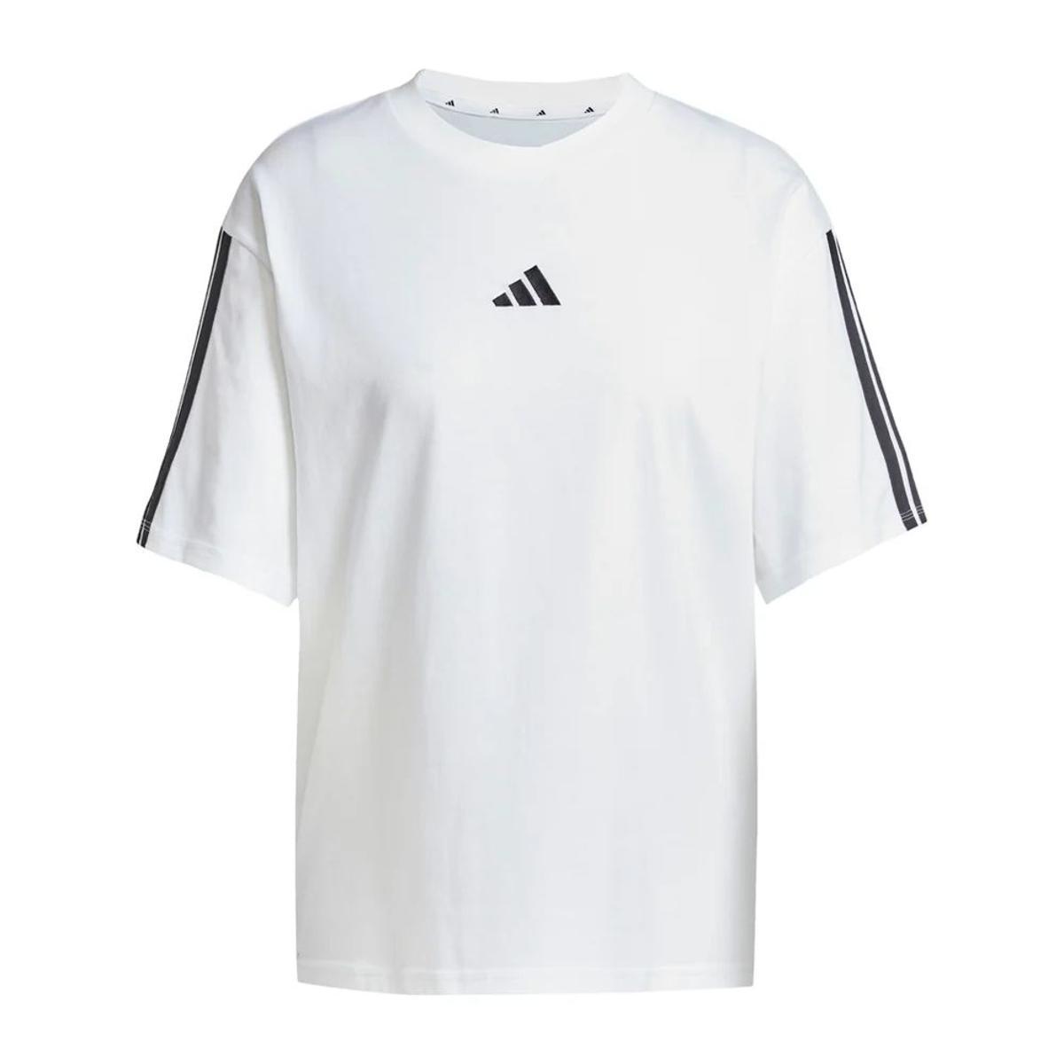Adidas Donna Essentials 3-Stripes Boyfriend T-Shirt-Bianco