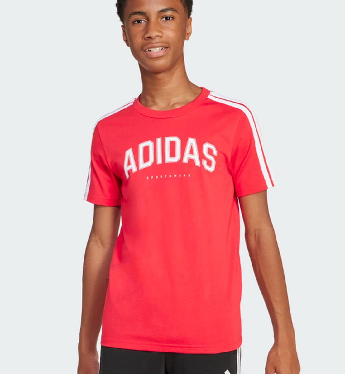 Adidas Codes Collegiate Graphic T-Shirt Maglietta Grafica (Manica Corta) Unisex - Bambini e Ragazzi (Pacco da 1)-ROSSO/BIANCO