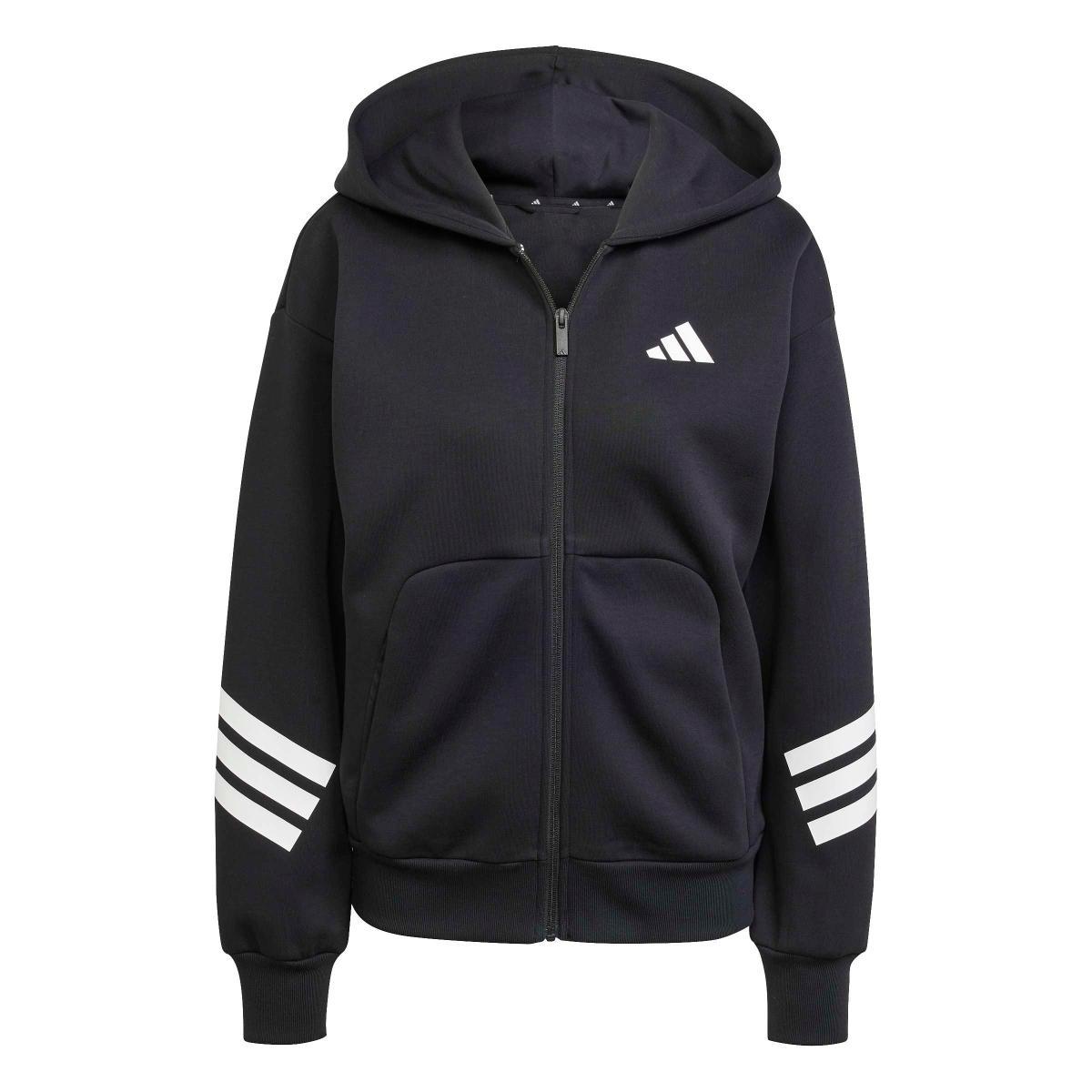 adidas Future Icons Three Stripes Full Zip Hoodie Pista con Cappuccio Donna (Pacco da 1)-Nero