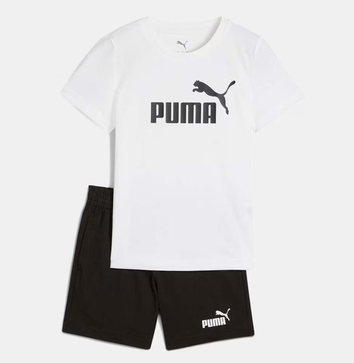 PUMA Ess No.1 Logo Tee And Shorts Set Ps Abiti lavorati a maglia Bambini e ragazzi (Pacco da 1)-Bianco/Nero