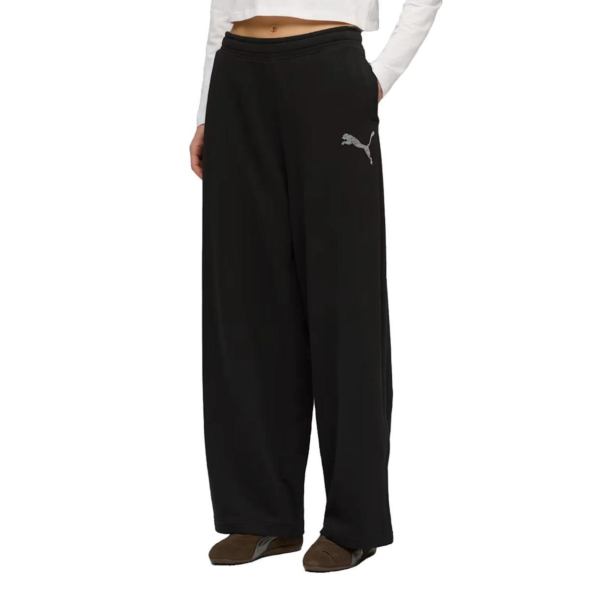 Puma - GRAPHIC LEO LUXE BEDAZZLED SLOUCHY Pantaloni sportivi - black-Nero